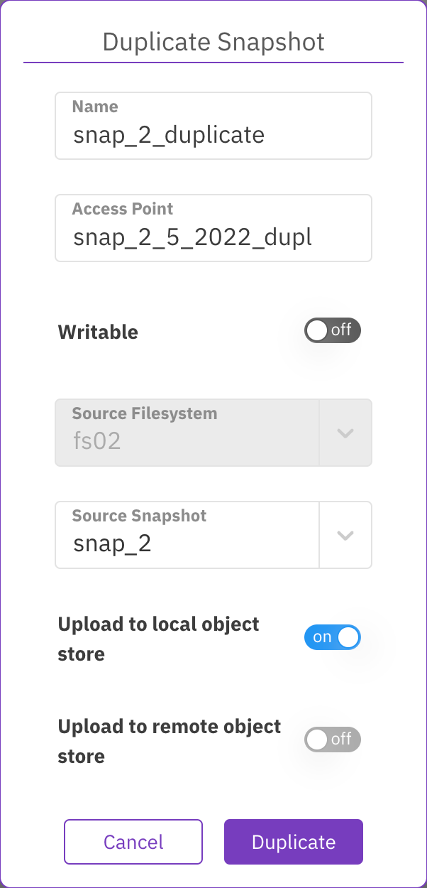 Duplicate Snapshot dialog