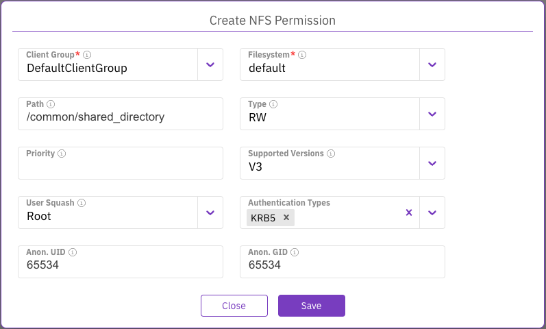 Create NFS permission
