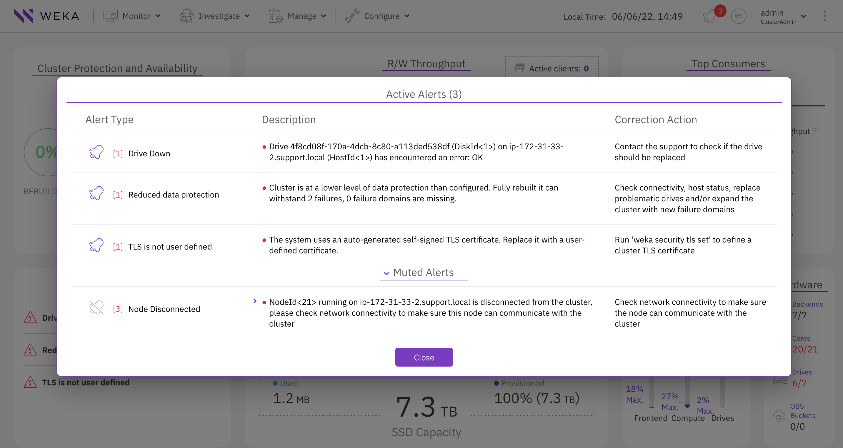 Example: active alerts page