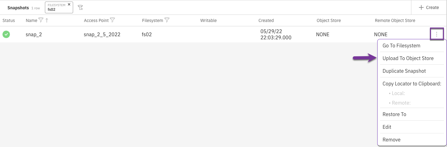 Upload a snapshot to the object store
