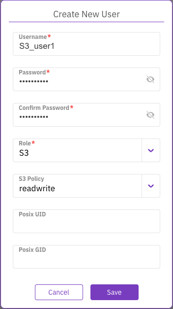 Create a new user dialog