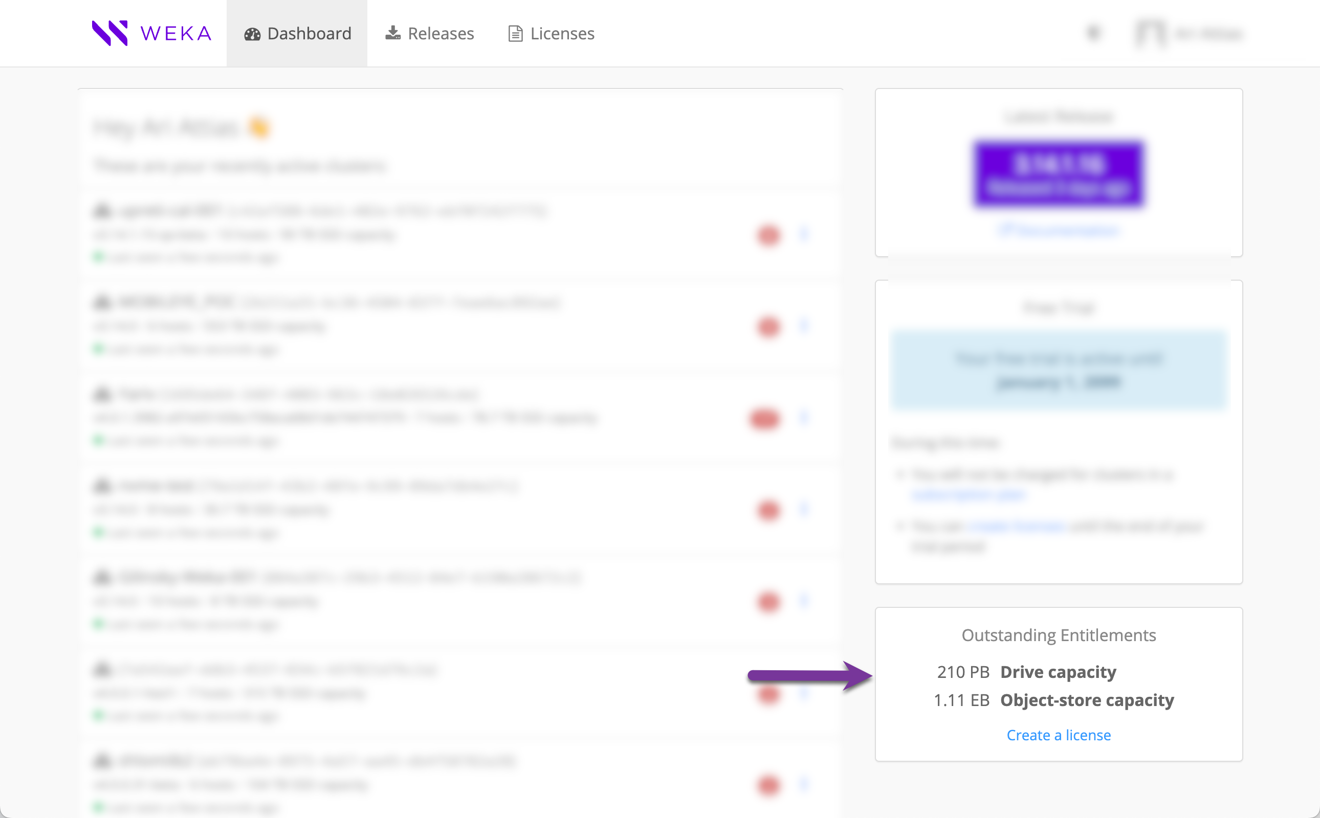 Outstanding Entitlements pane