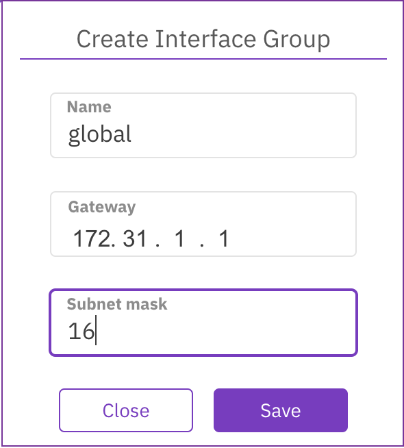 Create interface group dialog