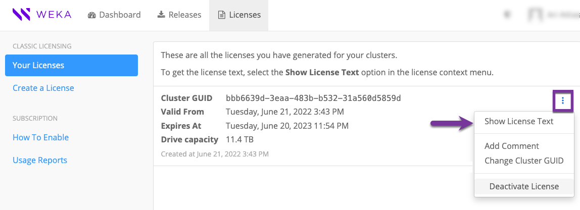 Show license text
