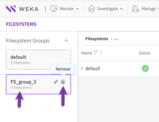 Delete a filesystem group