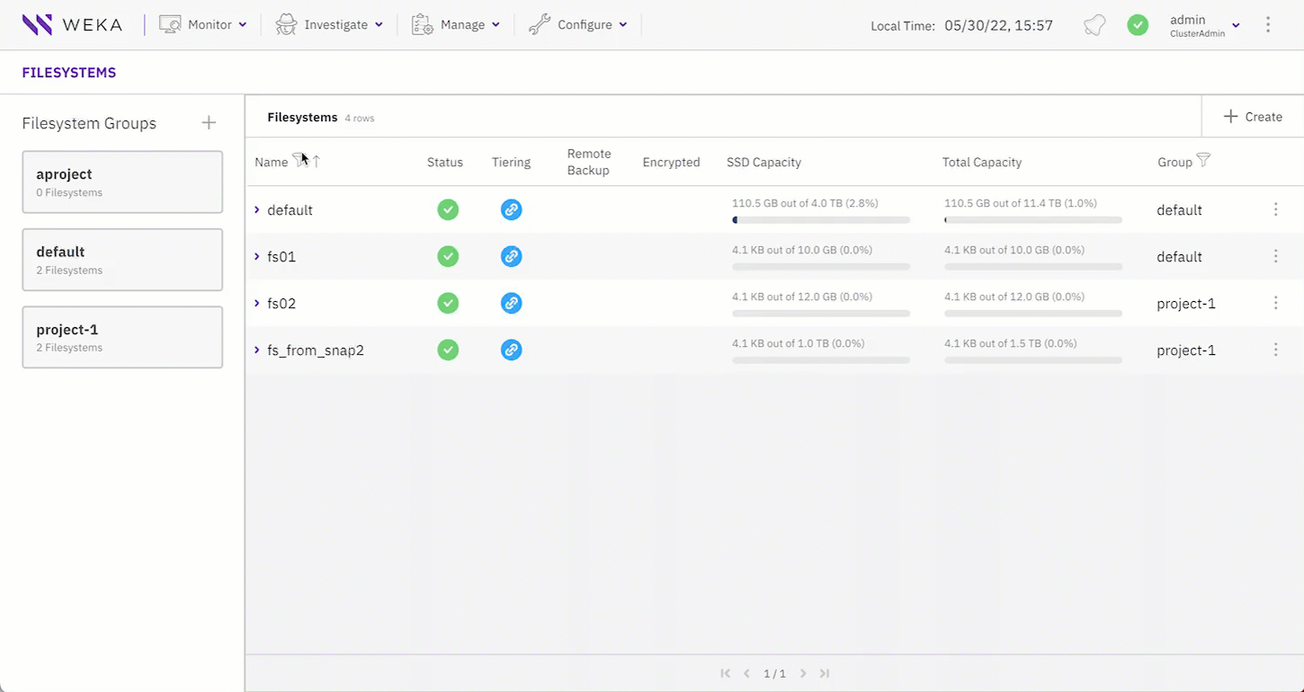 View a snapshot of a specific filesystem