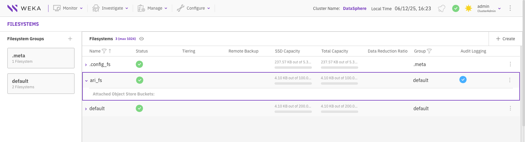 View filesystems example