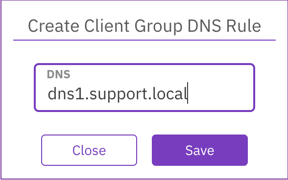 Create client group DNS rule dialog