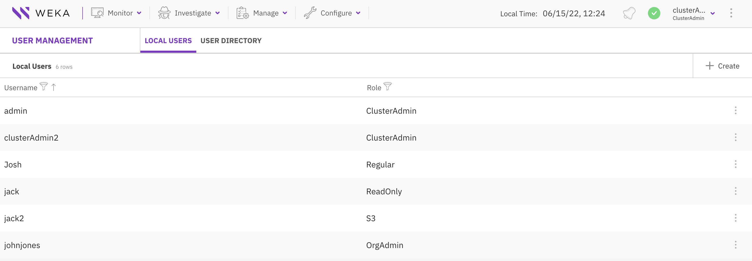 User Management: Local Users page